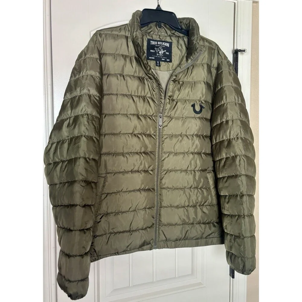 True Religion  Olive Green Puffer Lightweight Puffer Jacket Size XL